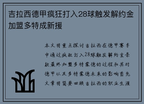 吉拉西德甲疯狂打入28球触发解约金加盟多特成新援